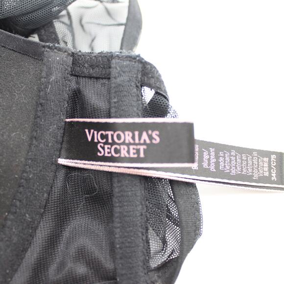 Victorias Secret Bra Womens 34C Black Bombshell Plunge Front Close Racerback - Picture 4 of 6